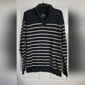 American Eagle Outfitters Men's Zip Up Sweater - Dark Blue and White Stripes